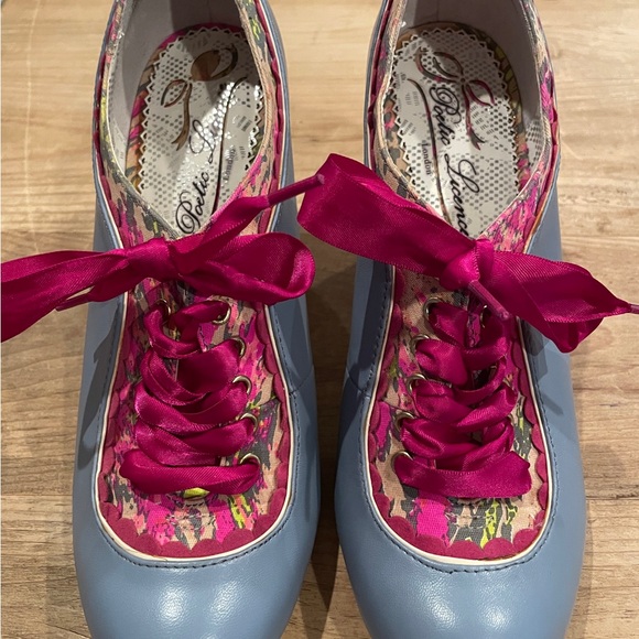 Poetic Justice London Blue Pink Floral Leather heels feminine cottagecore 8.5M - Picture 14 of 16